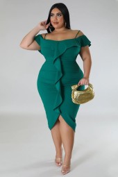 Luxurious Ruffle Plus Size Evening Gown - Perfect for Spring 