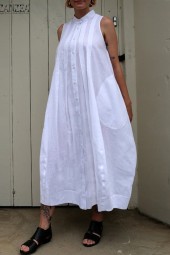 Buttoned Sleeveless Maxi Dress with Oversize Pocket - Casual Chic