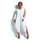 Plus Size Slit Sleeve White Jumpsuit