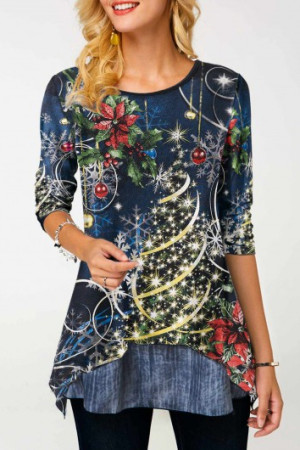 Christmas Round Neck Long Sleeve T-Shirt