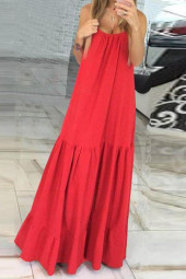 Spaghetti Strap Sleeveless Ruffle Tiered Plus Size Maxi Dress
