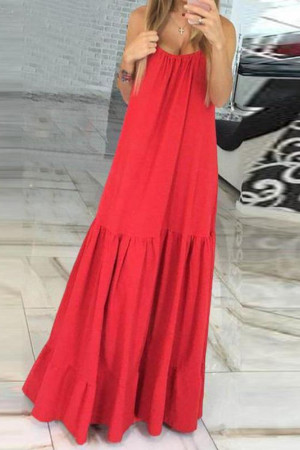 Spaghetti Strap Sleeveless Ruffle Tiered Plus Size Maxi Dress