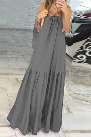 Spaghetti Strap Sleeveless Ruffle Tiered Plus Size Maxi Dress