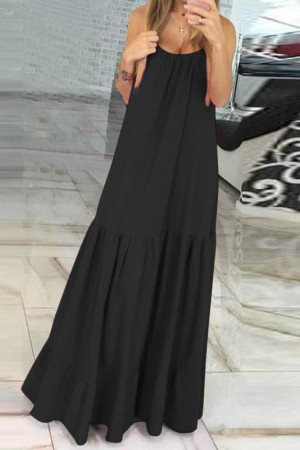 Spaghetti Strap Sleeveless Ruffle Tiered Plus Size Maxi Dress