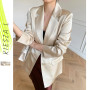 Satin Matte Notched Collar Long Sleeve Blazer Jacket
