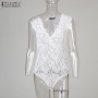 Floral Lace See-Through V-Neck Sleeveless Plus Size Bodysuit