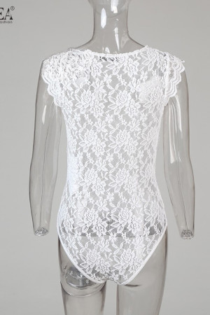 Floral Lace See-Through V-Neck Sleeveless Plus Size Bodysuit