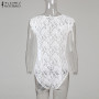Floral Lace See-Through V-Neck Sleeveless Plus Size Bodysuit
