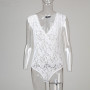 Floral Lace See-Through V-Neck Sleeveless Plus Size Bodysuit