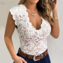 Floral Lace See-Through V-Neck Sleeveless Plus Size Bodysuit