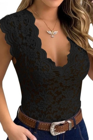 Floral Lace See-Through V-Neck Sleeveless Plus Size Bodysuit