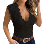 Floral Lace See-Through V-Neck Sleeveless Plus Size Bodysuit