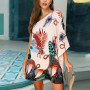 Peacock Print One Shoulder Long Sleeve Mini Dress