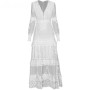 Floral Embroidery V-Neck Cascading Ruffle Maxi Dress