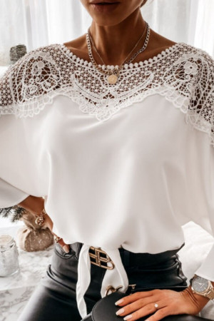 Embroidered Crochet Lace Hollow Out Long Sleeve Blouse