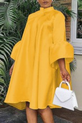 Vintage Flare Sleeve Knee Dress: Oversized, Gorgeous, Yellow & Purple