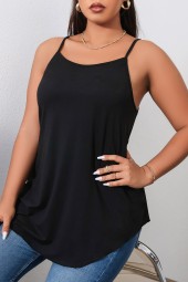 Black Plus Size Camisole Large Tank Top, Solid Neck Blouse