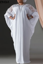 Stylish Summer Kaftan: Lace Patchwork Maxi Dress for Casual Evenings