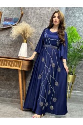 Turkish Diamond Lace-Up Abaya: Elegant Moroccan Kaftan Ensemble