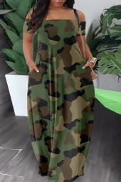 Camo Off Shoulder Maxi Dress - Summer Casual