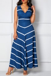 Elegant Navy V-Neck Maxi Dress with Cutout Back Detail