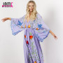 Embroidered V-Neck Batwing Sleeve Boho Plus Size Maxi Dress