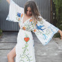 Embroidered V-Neck Batwing Sleeve Boho Plus Size Maxi Dress