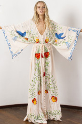 Embroidered V-Neck Batwing Sleeve Boho Plus Size Maxi Dress