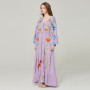 Embroidered V-Neck Batwing Sleeve Boho Plus Size Maxi Dress