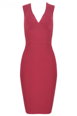 Deep Neck Knitted Bodycon Knee Length Tank Bandage Dress