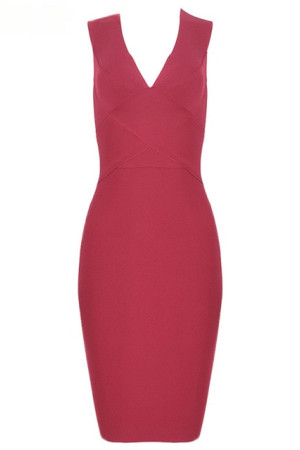 Deep Neck Knitted Bodycon Knee Length Tank Bandage Dress