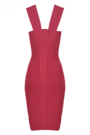 Deep Neck Knitted Bodycon Knee Length Tank Bandage Dress