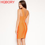 Deep Neck Knitted Bodycon Knee Length Tank Bandage Dress