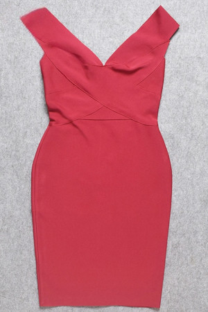 Deep Neck Knitted Bodycon Knee Length Tank Bandage Dress