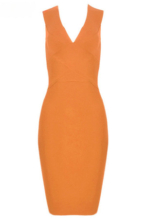 Deep Neck Knitted Bodycon Knee Length Tank Bandage Dress
