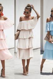 Ruffled Summer Elegance: Strapless Layered Solid Color Dress