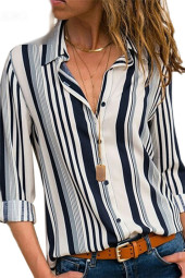 Striped Chiffon Turn Down Collar Button Loose Plus Size Shirt