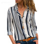 Striped Chiffon Turn Down Collar Button Loose Plus Size Shirt