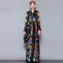 Vintage Floral Chiffon Bow Collar Plus Size Maxi Dress