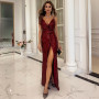 Spaghetti Strap Sequin Backless High Split Maxi Dress
