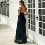 Spaghetti Strap Sequin Backless High Split Maxi Dress