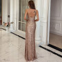 Spaghetti Strap Sequin Backless High Split Maxi Dress