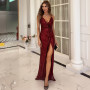 Spaghetti Strap Sequin Backless High Split Maxi Dress
