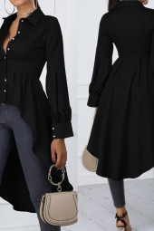 Lantern Sleeve Spring: Asymmetrical Button Lapel Plus Size Shirt