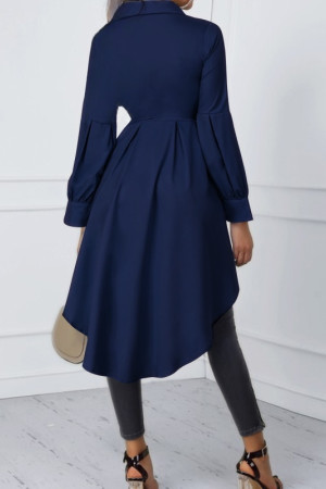 Plus Size Asymmetrical Lantern Sleeve Button Down Tunic Blouse