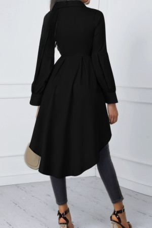 Plus Size Asymmetrical Lantern Sleeve Button Down Tunic Blouse