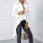Plus Size Asymmetrical Lantern Sleeve Button Down Tunic Blouse
