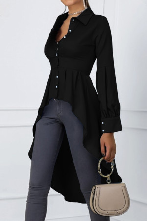 Plus Size Asymmetrical Lantern Sleeve Button Down Tunic Blouse