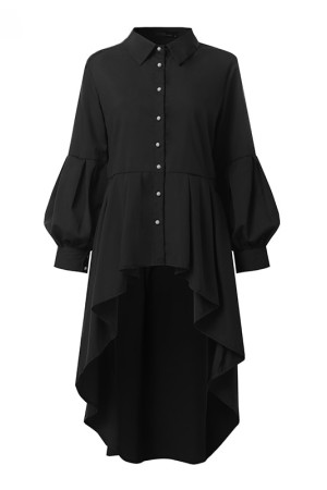 Plus Size Asymmetrical Lantern Sleeve Button Down Tunic Blouse