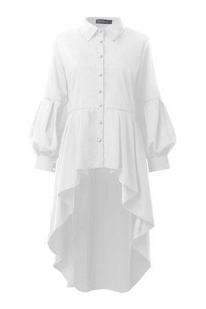 Plus Size Asymmetrical Lantern Sleeve Button Down Tunic Blouse